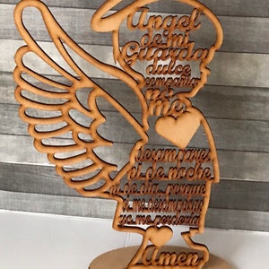 Centro de Mesa Angel de Mi Guarda en Silueta de Niño de Madera MDF en medida 11 3/4 pulgadas de alto image 4