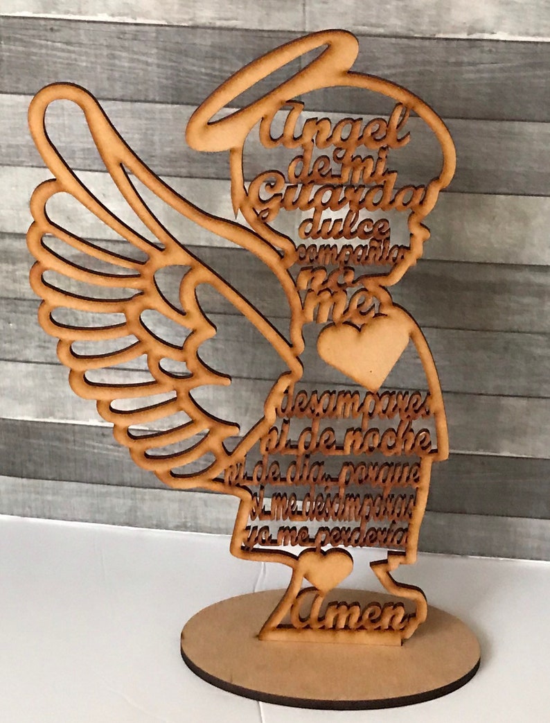 Centro de Mesa Angel de Mi Guarda en Silueta de Niño de Madera MDF en medida 11 3/4 pulgadas de alto image 4