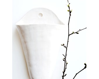 Jardinière de poche murale avec glaçure blanche spéciale Jardinière suspendue Pot de fleur Support de plante suspendu Vase Vase mural
