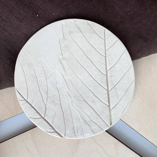 White Leaf Coaster Ceramic Coaster White Pottery Coaster Leaf Ornaments Gift For Her Handmade Ceramic Four Legged