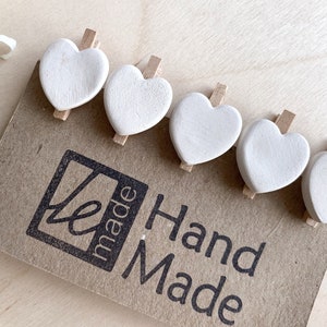 5 Mini Heart Shaped Wedding Clothespins Ceramic Wedding Favours Wedding Decor Wood Clips Handmade Rustic Wedding Decorations