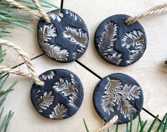 Set Of Stoneware Winter Pendant, Ceramic Christmas Ornaments, Handmade Christmas decor, Xmas tree decoration, Gift Tags, Holiday miracle