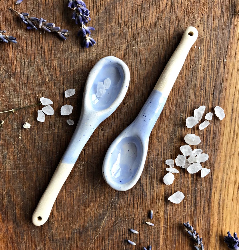 Sky Blue Ceramic Tea Spoons 2 Small Ceramic Spoons Pottery Etsy Canada