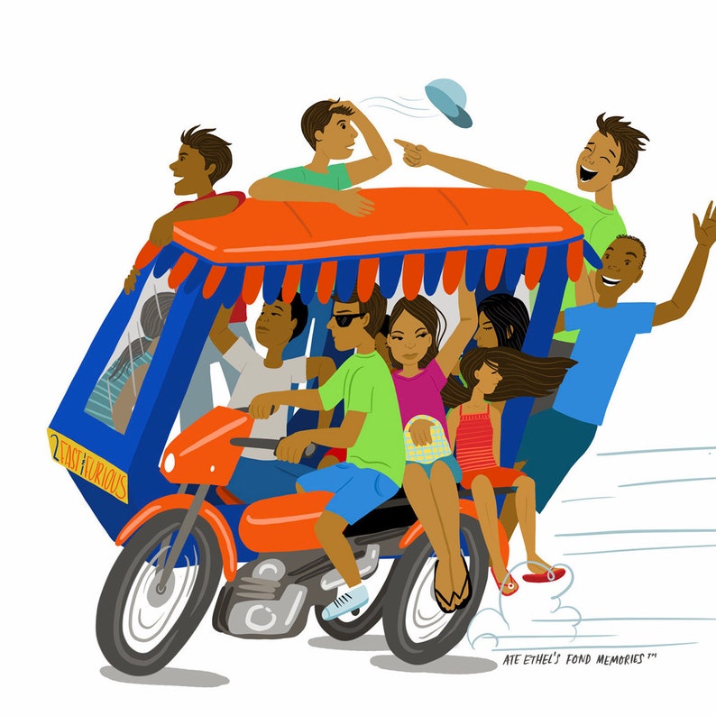 Wild Tricycle Ride Filipino Art Tricycle Cruising around Flat 5x7 1-sided Card 8x10 12x16 image 1