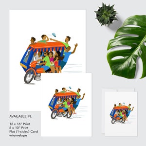 Wild Tricycle Ride Filipino Art Tricycle Cruising around Flat 5x7 1-sided Card 8x10 12x16 image 4