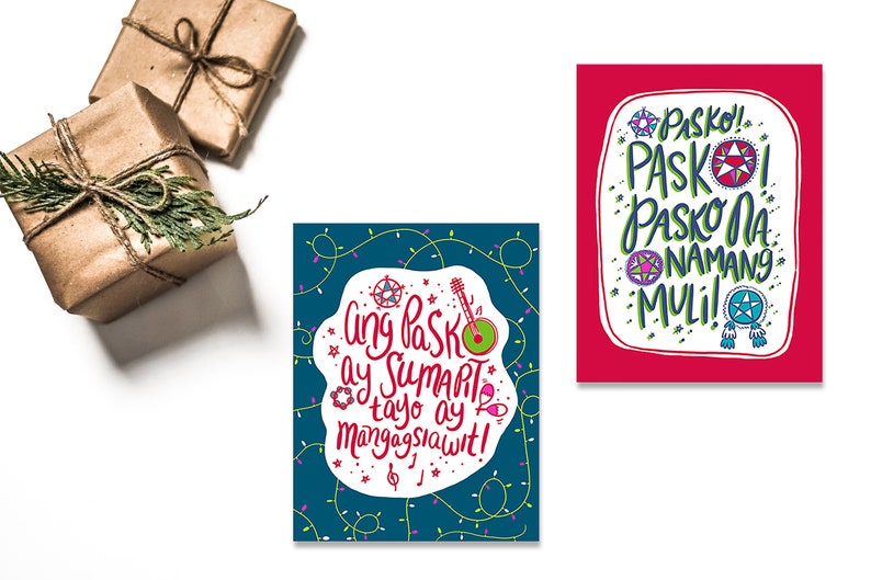 Filipino Philippines 4 X 6 Tagalog Christmas Greeting Card Set Of 10 Drawing Illustration Art Collectibles Stokfella Com