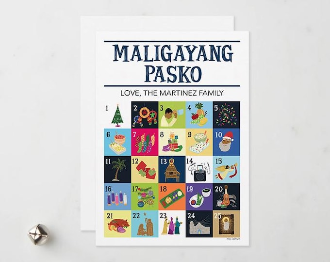 Featured listing image: FLAT 5X7" Filipino Advent Greeting Card Set | Pasko | Set of 14 | Christmas Traditions from the Philippines
