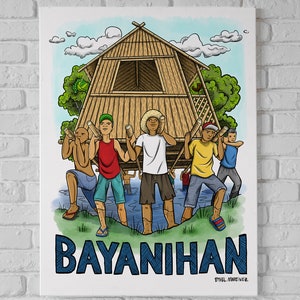 BAYANIHAN / Tagalog / Arte filippina / Spirito filippino / Illustrazione digitale / Comunità / Bahay Kubo