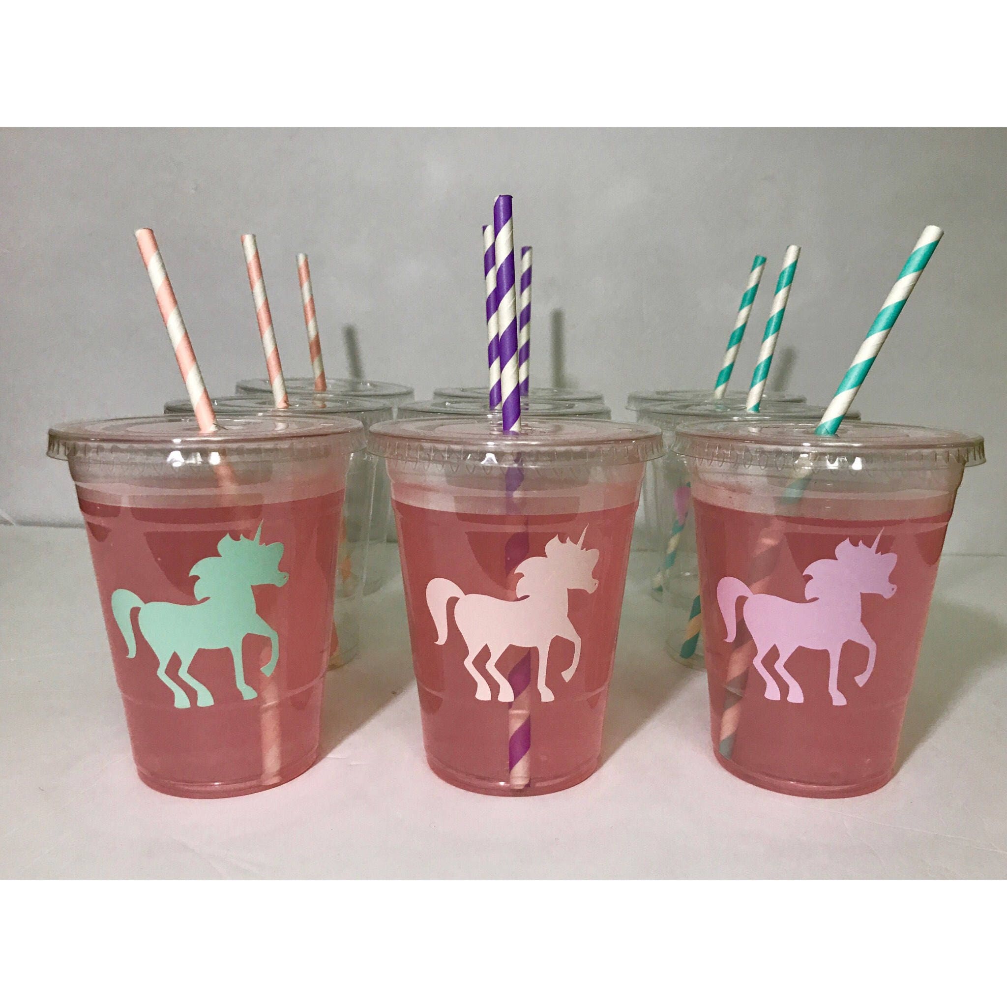 Unicorn Birthday Party Cups with straw 12 pcs Unicorn