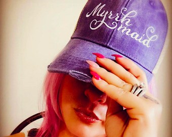 Distressed Trucker Hat:   Myrrh Maid  Essential Oils Hats | doTERRA | Young Living | Team | Convention