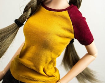 Raglan Shirt für Smart Doll senf/rot, Dollfie Dream Kleidung, SD Puppe Shirt, 1/3 Skala Puppe, BJD Kleidung, BJD Zubehör, Geschenk für Sie