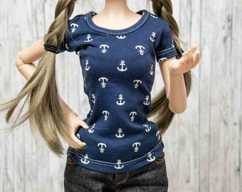 Blaues T-Shirt für Smart Doll, Dollfie Dream, SD, 1/3 BJD, Anker Shirt, Smart Doll T-Shirt, Maritim, Smart Doll Kleidung, Geschenk für Sie