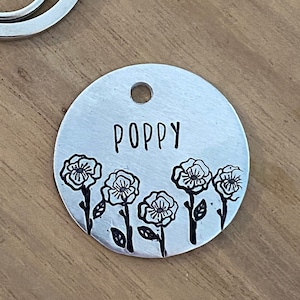 Dog Tag, Dog Tags for Dogs, poppy dog tag, flower, Dog Tag, Pet Id Tag, Dog ID Tag, floral Dog Tag, Personalized Dog Tag, Customized Pet Tag