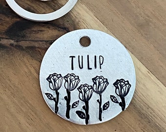 Dog Tag, Dog Tags for Dogs, tulip dog tag, flower, Dog Tag, Pet Id Tag, Dog ID Tag, floral Dog Tag, Personalized Dog Tag, Customized Pet Tag