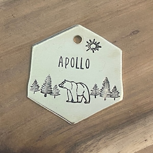 Hexagon Pet Tag, Hexagon Dog Tag, Bear Dog Tag, Forest Pet Tag, Canada Dog ID Tag, Dog ID Tag, Dog Name Tag, Pet Name Tag, Pet ID Tag, Puppy