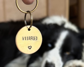 Heart Dog Tag, Love Heart Dog ID, Pet ID Tag, Brass Dog Name Tag, Silver Dog Tag, Dog Tag for Dogs, Cat Tag, Kitten Tag, Tiny Dog Tag, Metal