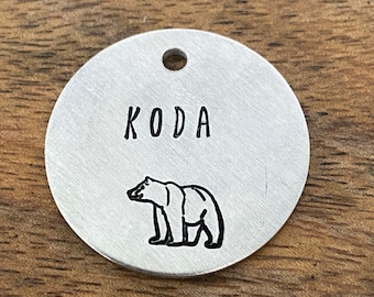 Silber Hundemarke, Handgemachte Hundemarke, Silber Haustiermarke, Grizzlybär Hundemarke, Bär Haustiermarke, Bär Haustier ID, Haustier Namensschild, Messinghund Namensschild