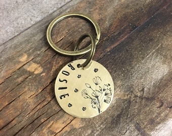 Hand Stamped Pet ID Tag, Dog Tag, Dog Tags for Dogs, Dog Tags, Flower Dog Tag, Hand Stamped Dog Tag, Personalized Dog Tag, Floral Dog Tag