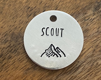 Dog Tag, Dog Tag For dogs, Simple Pet Tag, Mountain Pet Tag, Kitten Tag, Cat Id Tags, Small Cat Tag for Cats, Engraved Dog Tag, Silver Brass