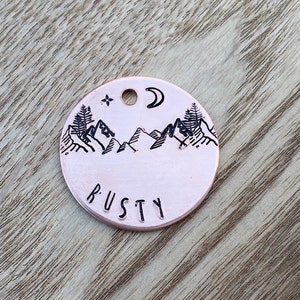 Copper Pet ID Tag, Hand Stamped, Personalised, Hand Hammered, Cat Tag, Dog Tag For Dogs, Large, Small ID Tag, Unique Dog ID, Rustic Dog Id,