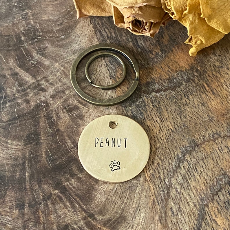 Brass Dog Name Tag Brass Dog Keychain Brass Dog ID Tag Brass Etsy