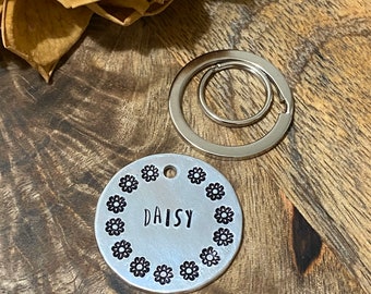 Dog Tag Personalized, Dog Tags for Dogs, Dog Tag, Dog ID, Pet ID Tag, Hand Stamped Dog Tag, Floral Dog Id, Flower dog tag, floral pet tag