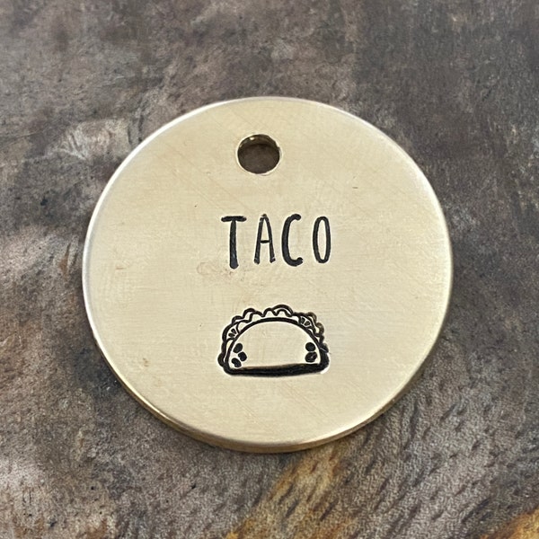 Dog ID Tag, Dog Name Tag, Cute Dog Tag, Taco Dog Tag, Pet ID Tag, Pet Name Tag, Metal Pet Tag, Puppy ID Tag, Ocean Dog Tag, Brass Pet Id