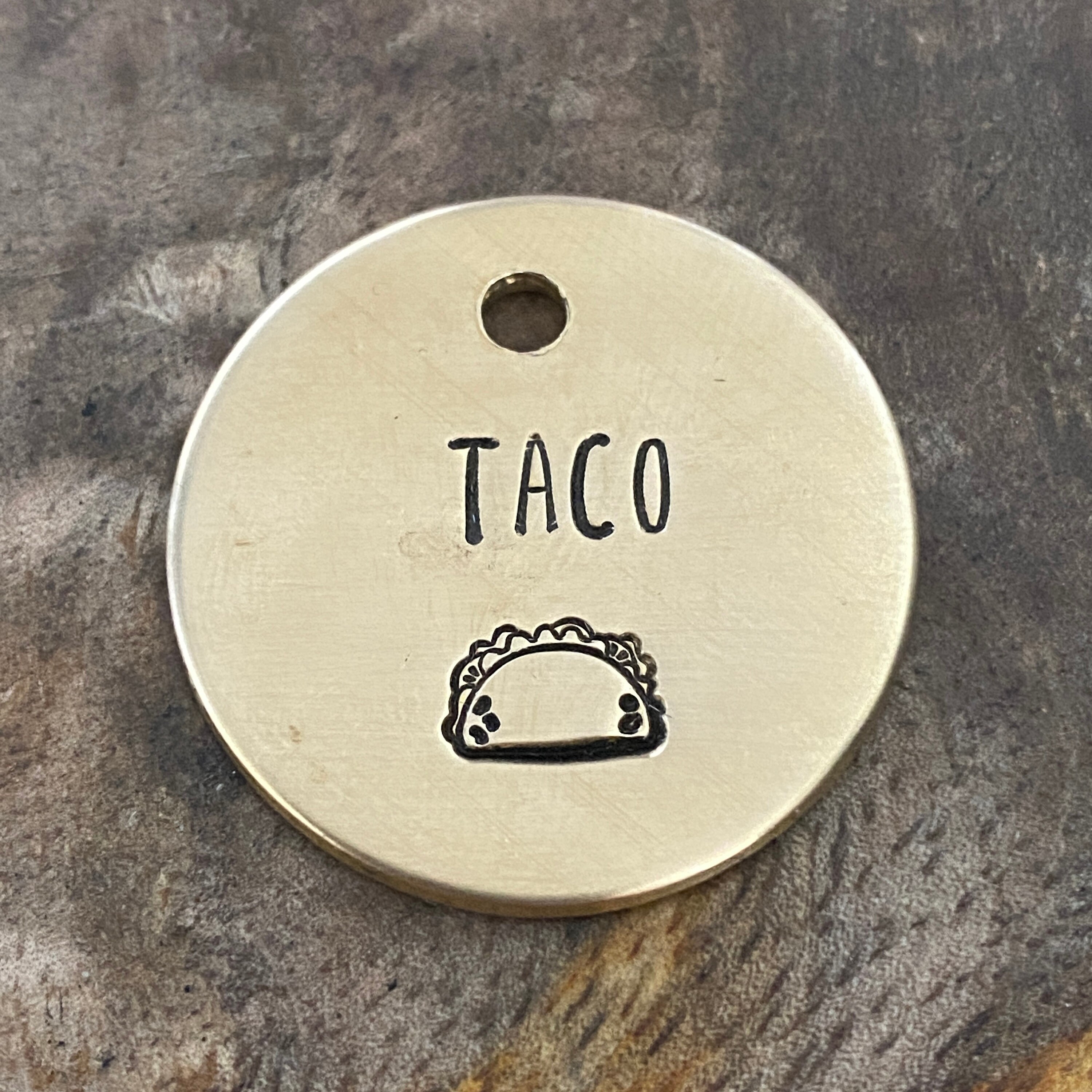 Dog ID Tag, Dog Name Tag, Cute Dog Tag, Taco Dog Tag, Pet ID Tag, Pet Name Tag, Metal Pet Tag, Puppy ID Tag, Ocean Dog Tag, Brass Pet Id