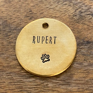 Paw Cat Tag, Brass Cat Tag, Handmade Cat Tag, Cat Name Tag, kitten ID Tag, Cat ID Tag, Tiny Pet Tag, Small Dog Tag, Silver Pet Tag