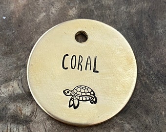 Dog ID Tag, Dog Name Tag, Cute Dog Tag, Turtle Dog Tag, Pet ID Tag, Pet Name Tag, Metal Pet Tag, Puppy ID Tag, Ocean Dog Tag, Brass Pet Id