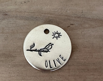 Olive Leave Dog ID Tag Bird Dog Name Tag Dog tag for Dog Tag for Dog Collar Pet ID Tag Pet Name Tag for Dogs Puppy Name Tag personalised