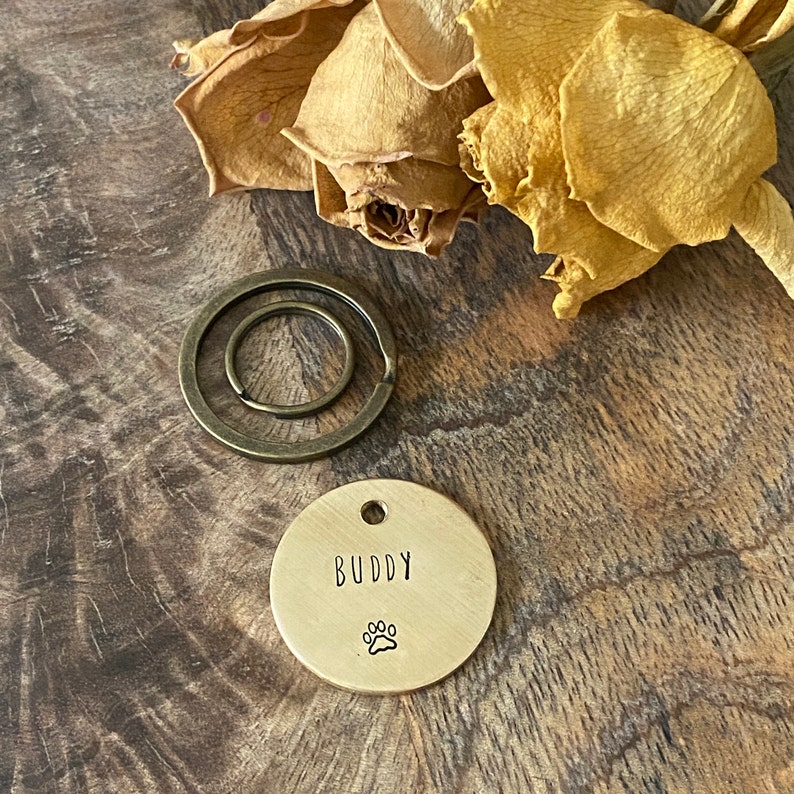 Brass Dog Name Tag Brass Dog Keychain Brass Dog ID Tag Brass Etsy