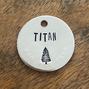Dog Tag, Dog Tags for Dogs, Hand Stamped Pet ID Tag, Collar, Dog Tags, Dog Tag with Trees, Personalized Dog Tag, Wild Dog Tag, Pine Tree dog