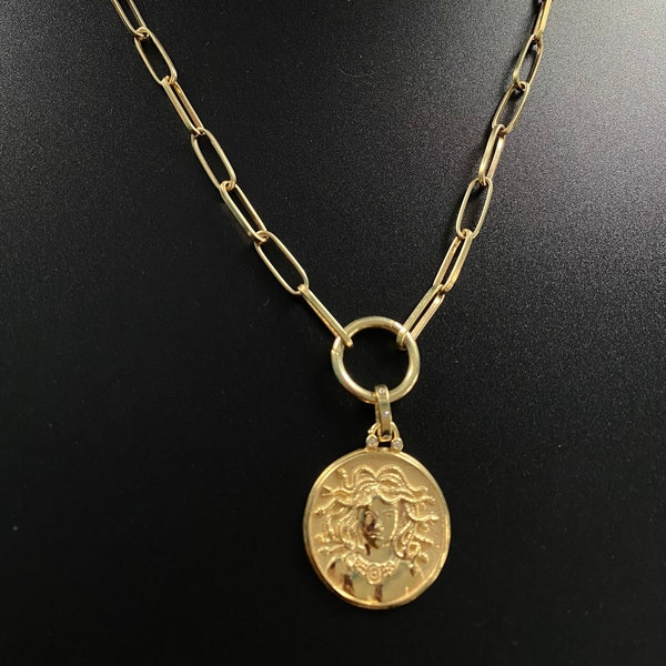 Medusa Titan Thick Chain Silver Medallion Necklace