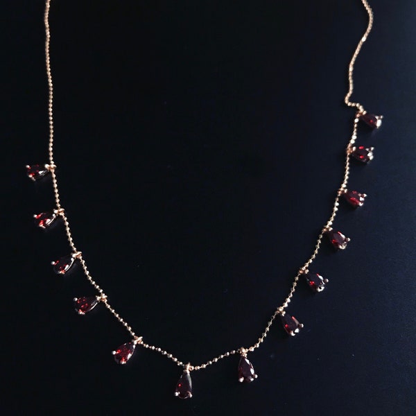 Zircon Ruby stone silver Necklace