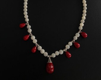 Tropfen rote Koralle Design Silber Beach Halskette Tropfen Silber Halskette