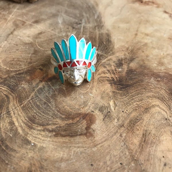 Native American male Zuni tribe silver ring,native american ring head