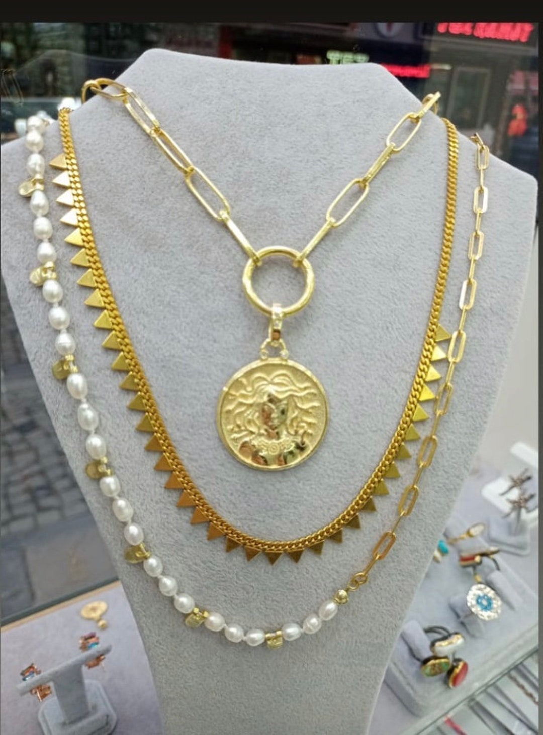 Medusa Pendant Pearl Necklace Goddess Titan Chain Necklace - Etsy