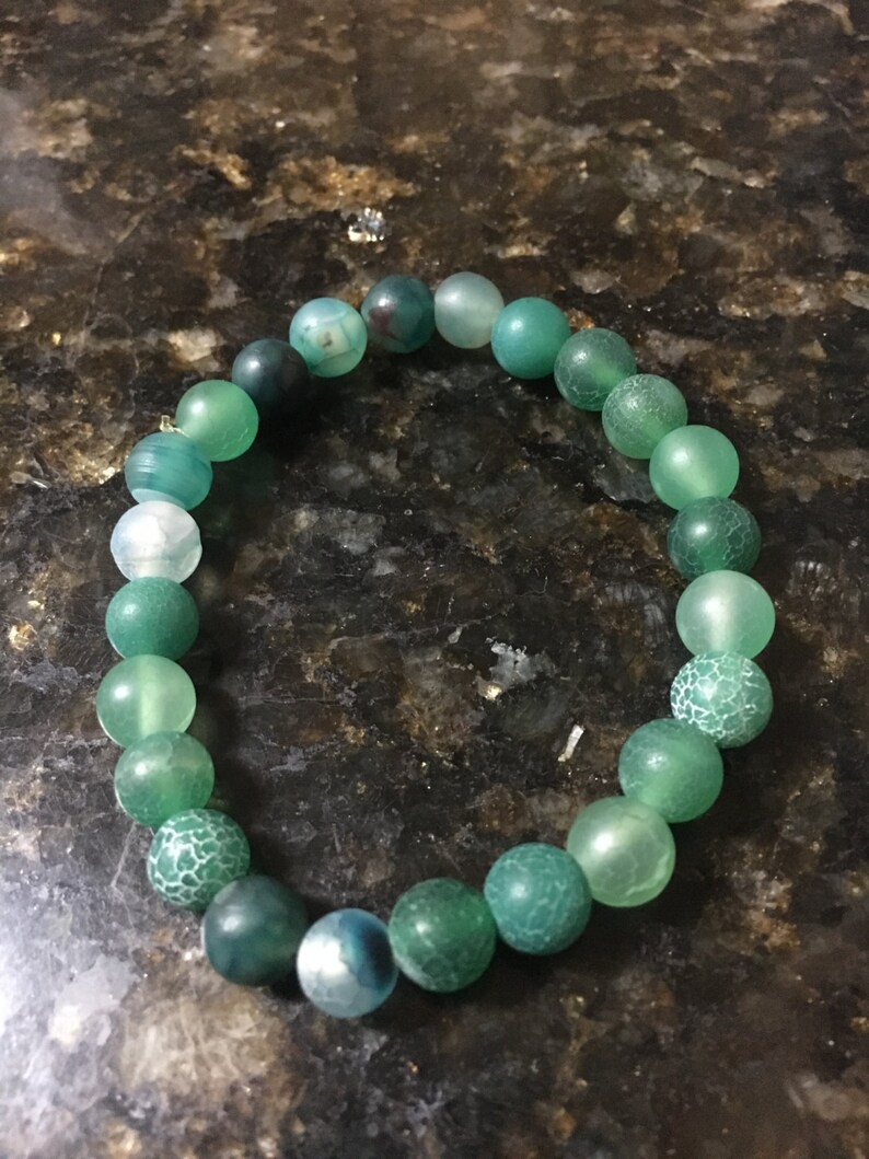 Green Sea Glass Bead Bracelet 8mm Etsy