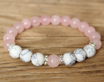 Howlite with rose quartz bracelet inspiration mood bracelet howlite rose quartz bracelet women stress and anxiety healing bracelet gift her