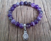 Purple amethyst Buddha bracelet amethyst bracelet with Buddha head in hand charm healing protection power friendship feng shui yoga bracelet