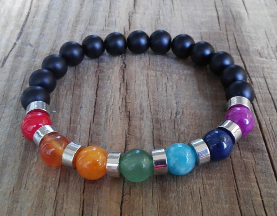 Shungite bead bracelet with 7 chakra stones black shungite | Etsy