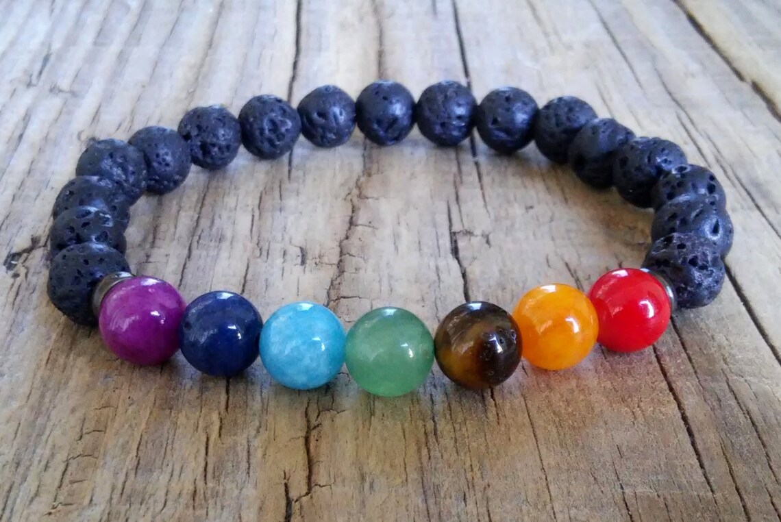 7 chakra bracelet black lava bracelet yoga bracelet lava stone | Etsy