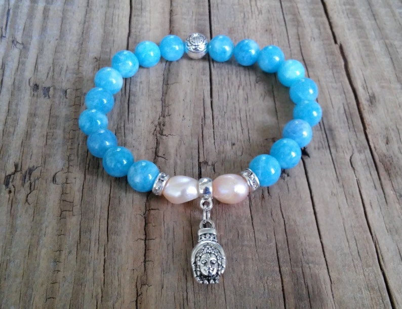 Aquamarine freshwater pearl bracelet with charm freshwater | Etsy