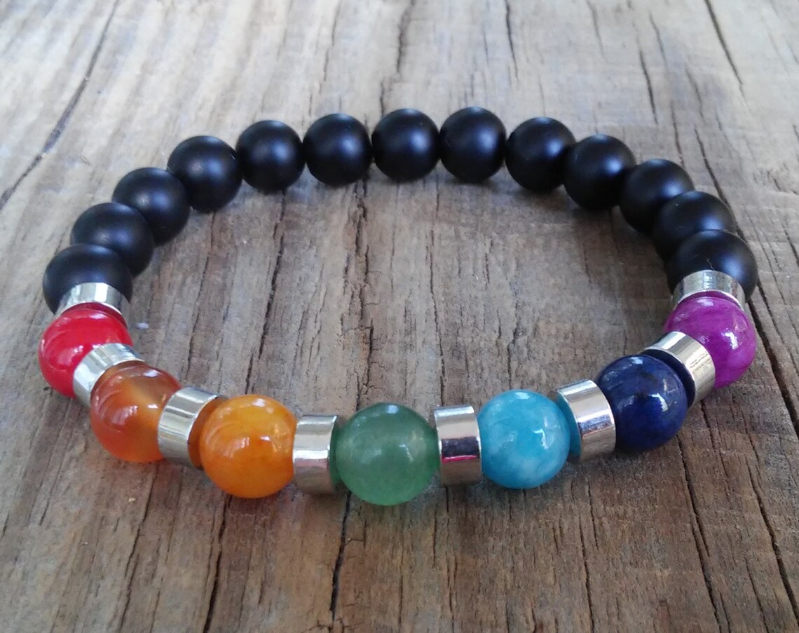 Shungite bead bracelet with 7 chakra stones black shungite Etsy