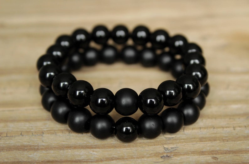 Couples bracelet black couple bracelets onyx shungite stack Etsy