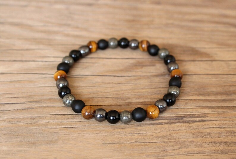 Tourmaline Tiger Eye Hematite Pyrite Shungite Bracelet Unisex Etsy