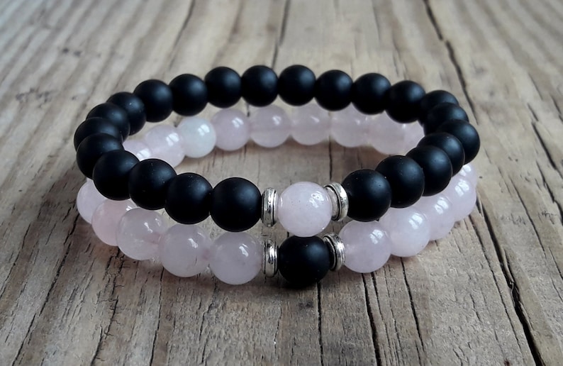Best couple bracelets couple anniversary bracelets couple matching bracelets rose quartz bracelet shungite bracelet gift for his and her
