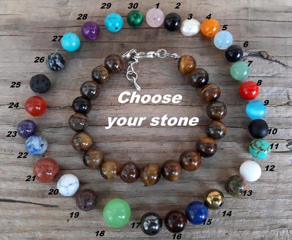 Gemstone mala necklace Wrap bracelet om stainless steel jasper Jade Onyx Brown Grey Pink Natural silver