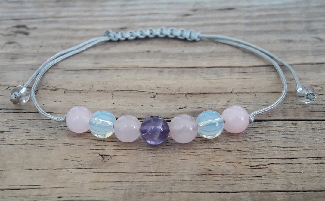 Thin Amethyst Rose Quartz Moonstone Bracelet Crystal Healing Etsy